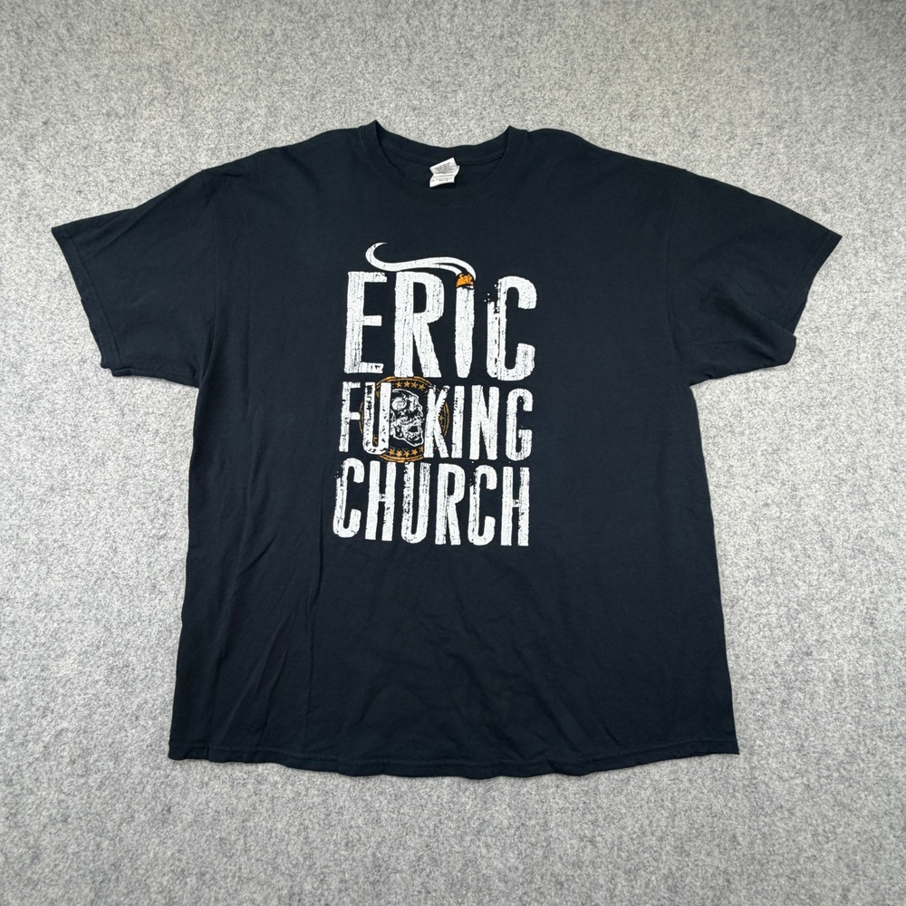 Eric Church Mens 2XL Black Graphic T-Shirt Smoking Skull Country Music Concert
